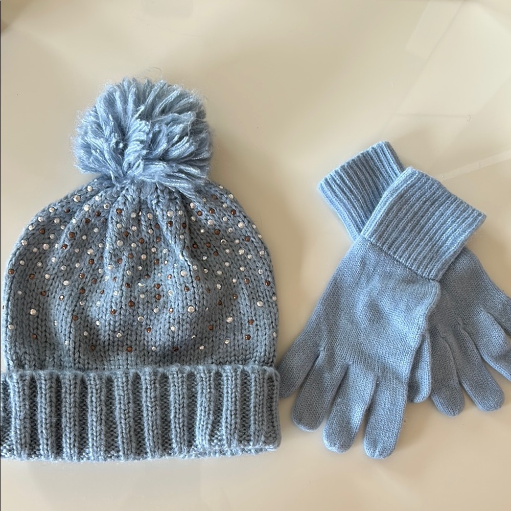 Cozy Blue Knit Hat and Gloves Set